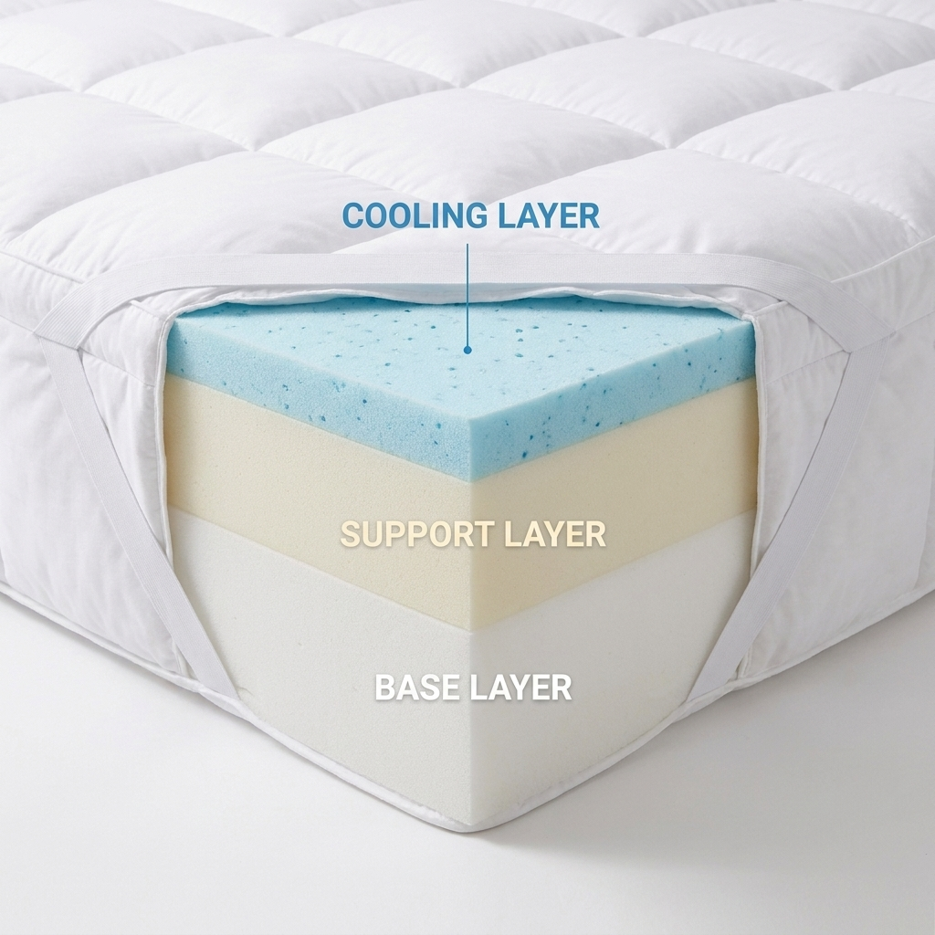 A FreshSleep 3 rétegű ortopéd memóriahab keresztmetszete